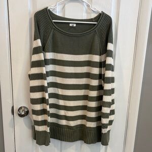 Aerie Olive and Cream Striped Sweater Size Medium